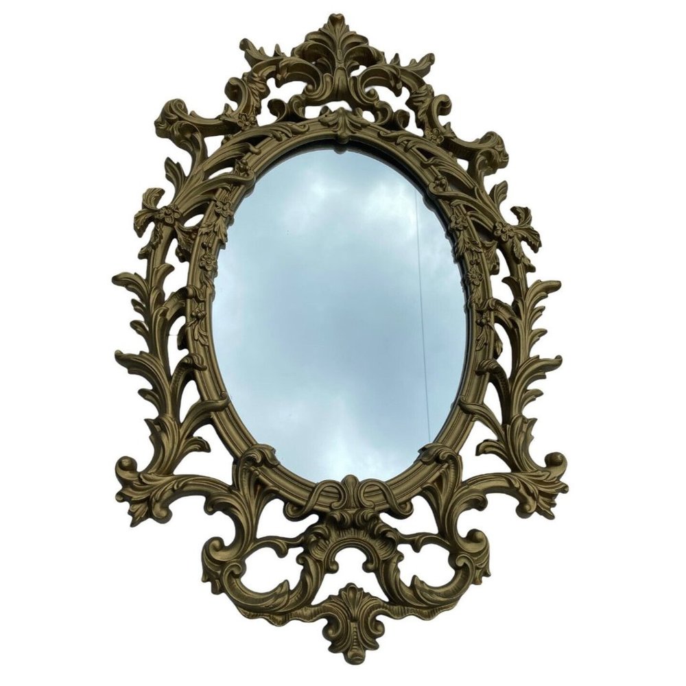 Vintage Large 3 ft. Ornate Gold Scroll Wall Mirror Hollywood Regency Gorgeous!